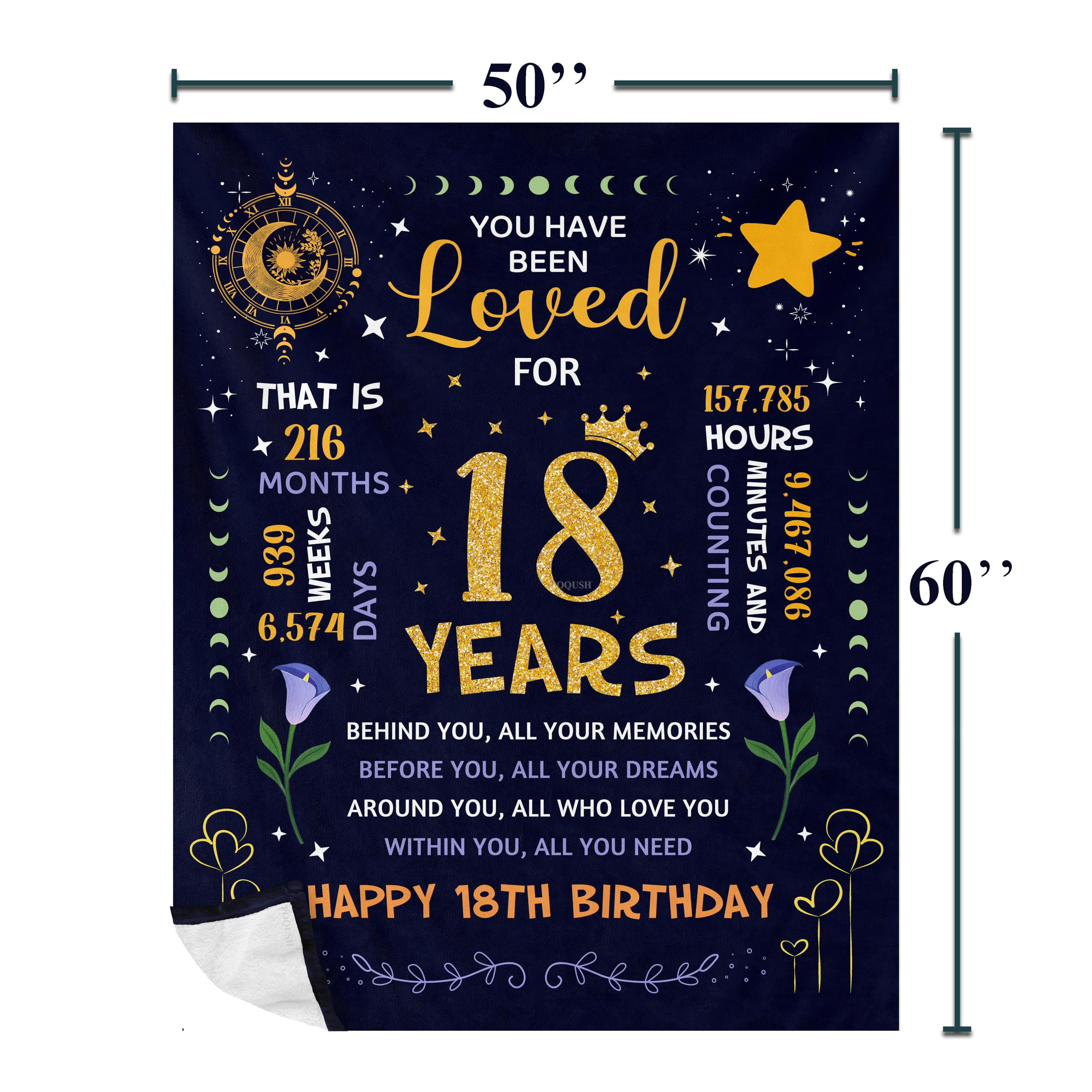 POQUSH 18th Birthday Gifts for Girls Blanket 60"x50", 18 Year Old Girl Birthday Gifts, Gifts for 18 Year Old Girl, 18th Birthday Decorations for Girls Blanket
