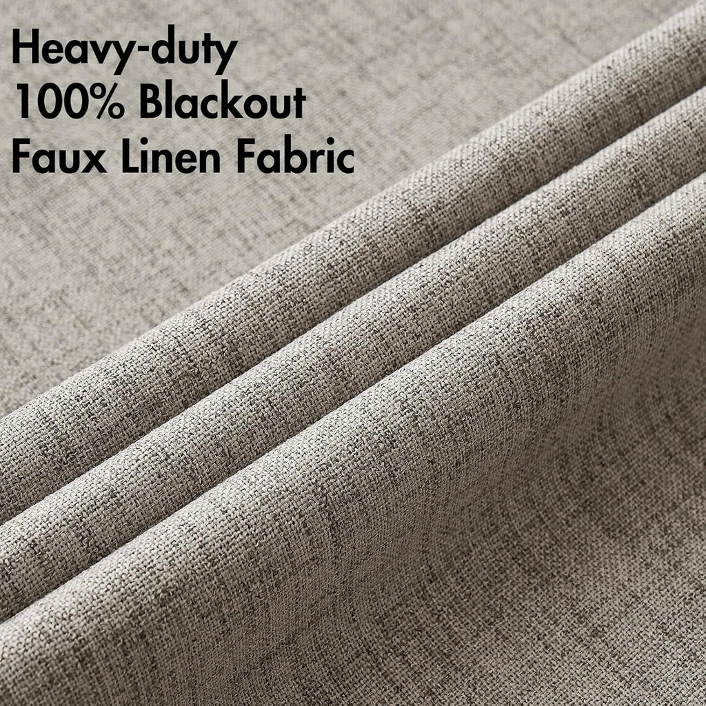 MIULEE Blackout Linen Curtains - 100% Thermal Insulated Greige Drapes | Room Darkening 52x108 Inch (2 Panels)