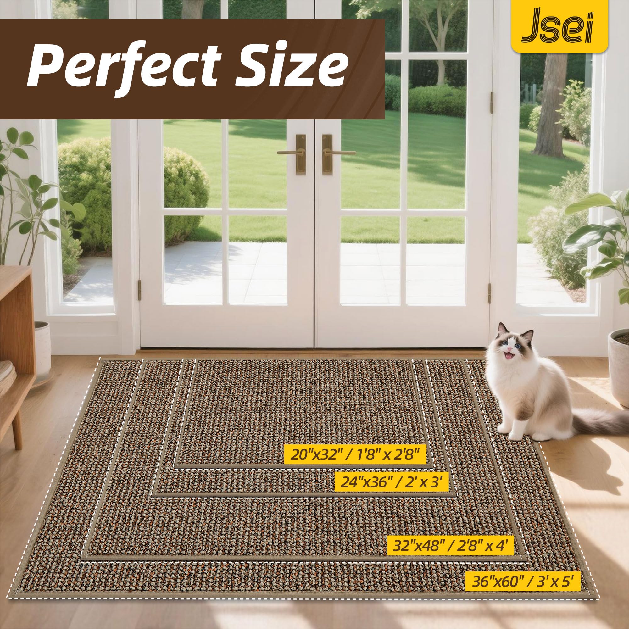 JSEI Dirt Trapper Door Mat 24"x36" Non-Slip Washable Entrance Mat, Dog Doormats, Absorbent & Fade-Resistant Floor Mats, Low Profile Welcome Mats for Entryway, Front Door, and Inside Entrance, Taupe