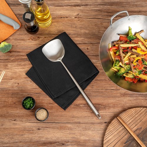 Motomori 17 Inch Wok Spatulas, 10 Wide Cooking Turners - Hanging Hole, Extra Long Handle, 304 Stainless Steel Chinese Cooking Spatulas, Dishwashable, For Stirring, Flipping, Frying - Restaurantware