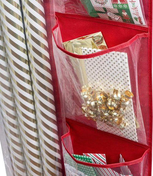 Honey-Can-Do Over-The-Door Wrap Organizer - Space-Saving Design | Holds Up to 40 lbs, Red