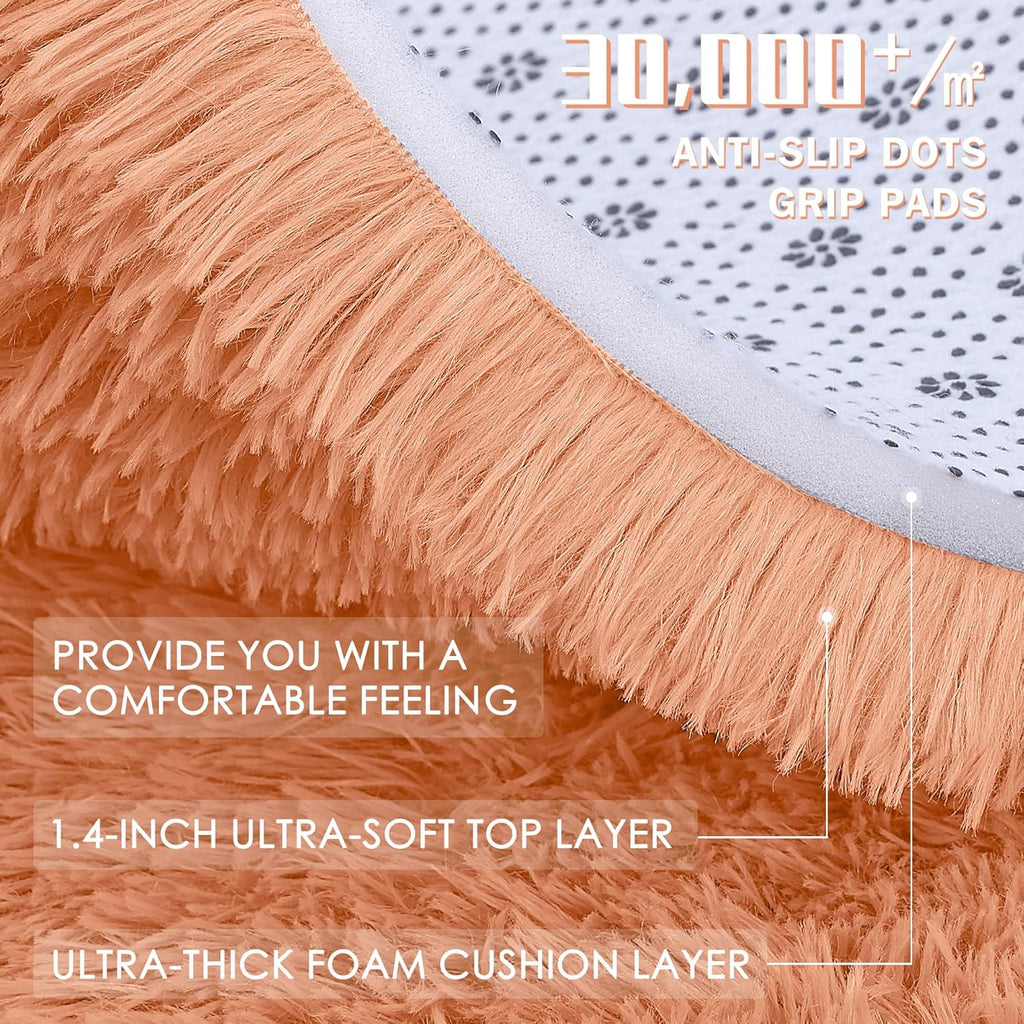 OLANLY Round Area Rug - Muted Orange, Soft & Fluffy Shaggy Carpet, 8 ft Circle for Bedroom & Living Room