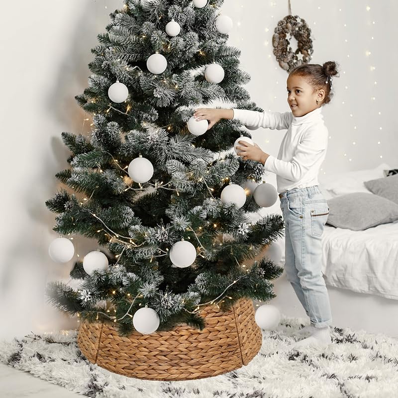 36 Inch Natural Water Hyacinth Christmas Tree Collar with Metal Frame - Handwoven Farmhouse Wicker, Easy Assembly (Variation: Natural+36 Inches)
