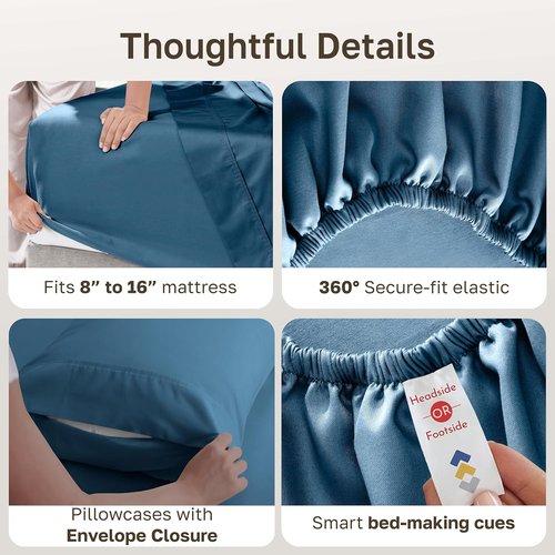 California Design Den King Size Sheet Set - Soft 400 Thread Count 100% Cotton, Deep Pocket | Peacock Blue
