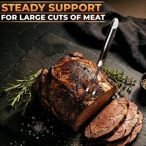 2 Pcs Carving Fork for Meat – 12 Inch Stainless Steel Meat Forks for Kitchen, Heat-Resistant Non-Slip Handles – Two-Prong Straight & Curved BBQ Fork for Slicing, Grilling & Serving