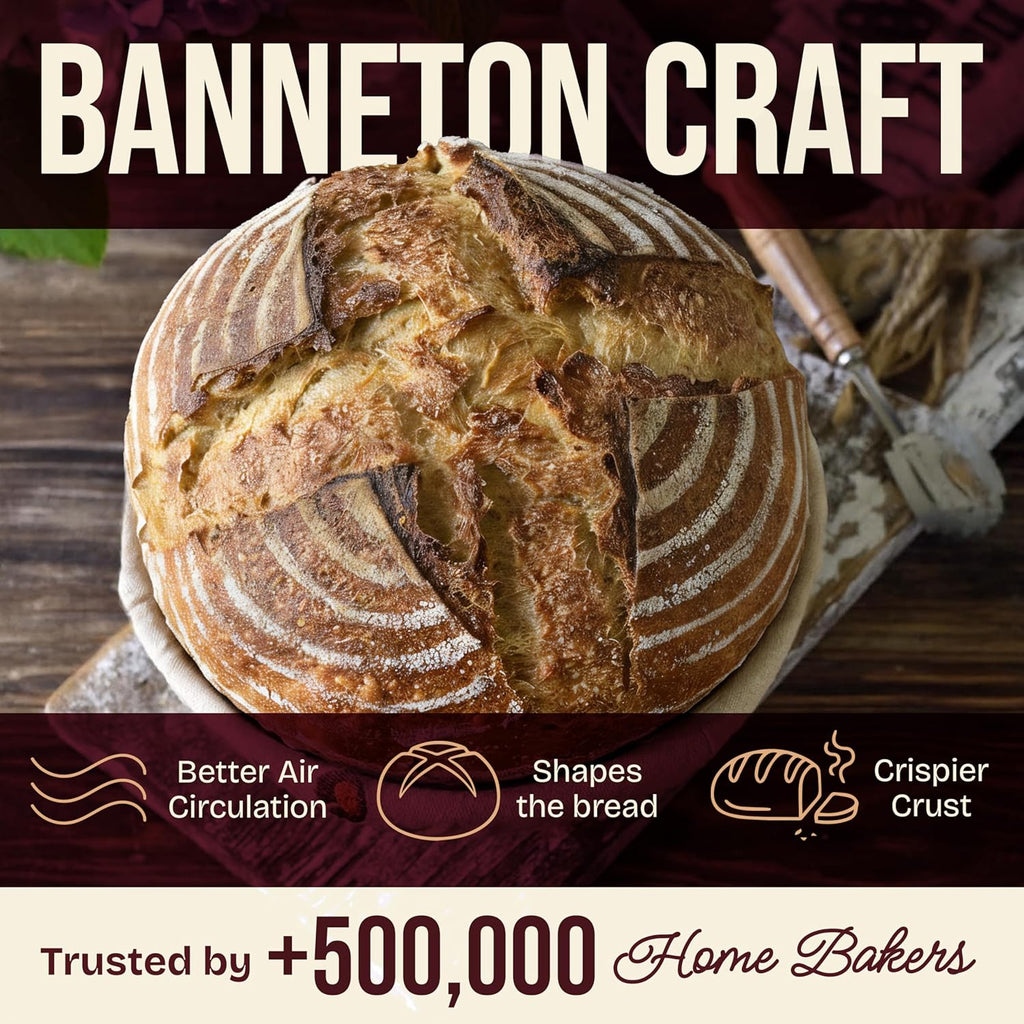 Superbaking Banneton Bread Proofing Basket Set - 9" Round Rattan with Liners for Sourdough Baking