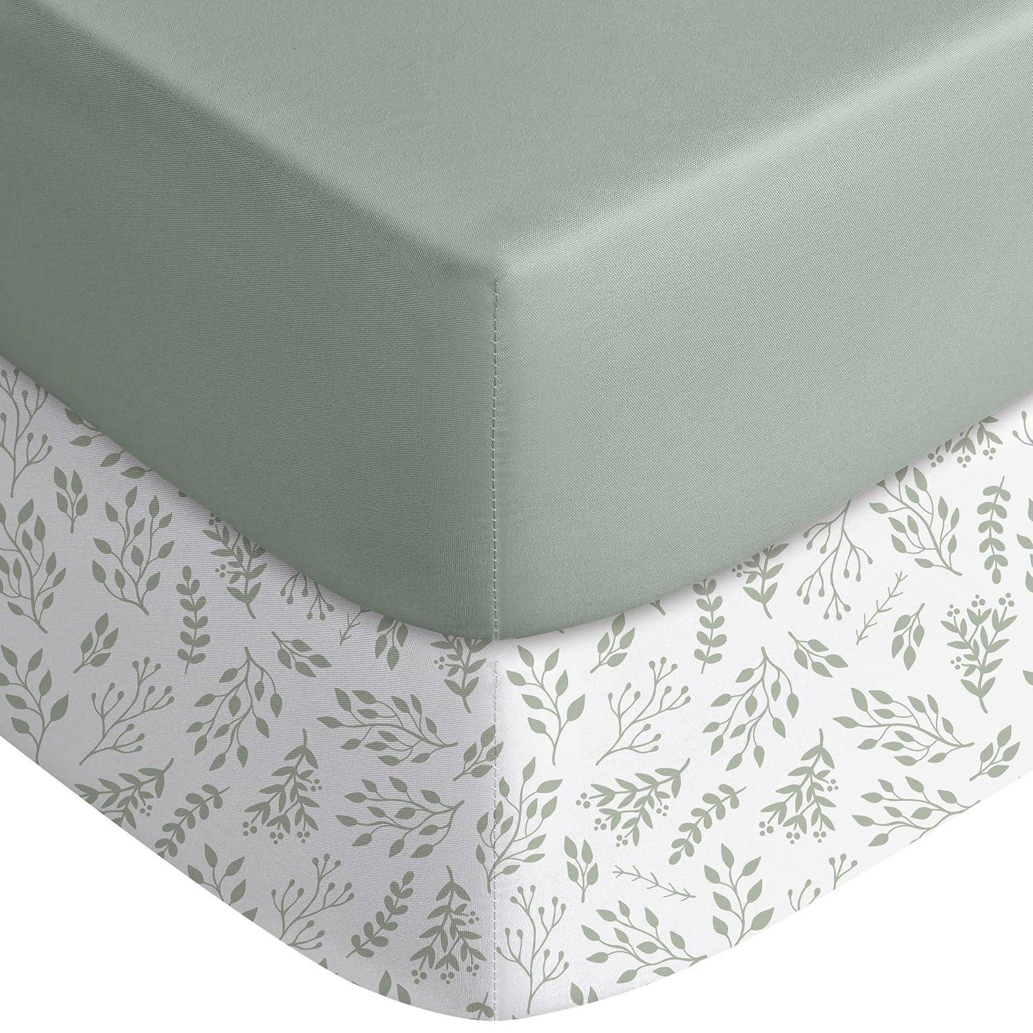 Yoofoss Fitted Baby Crib Sheets - Super Soft Microfiber 2-Pack for Standard Crib & Toddler Mattress | Green & Leaf Design 28x52x8in