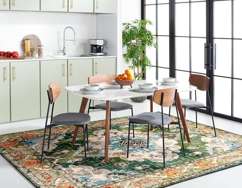SAFAVIEH Monaco Collection Area Rug - 8' x 10', Forest Green & Light Blue, Boho Medallion Design | Non-Shedding & Easy Care for High Traffic Areas
