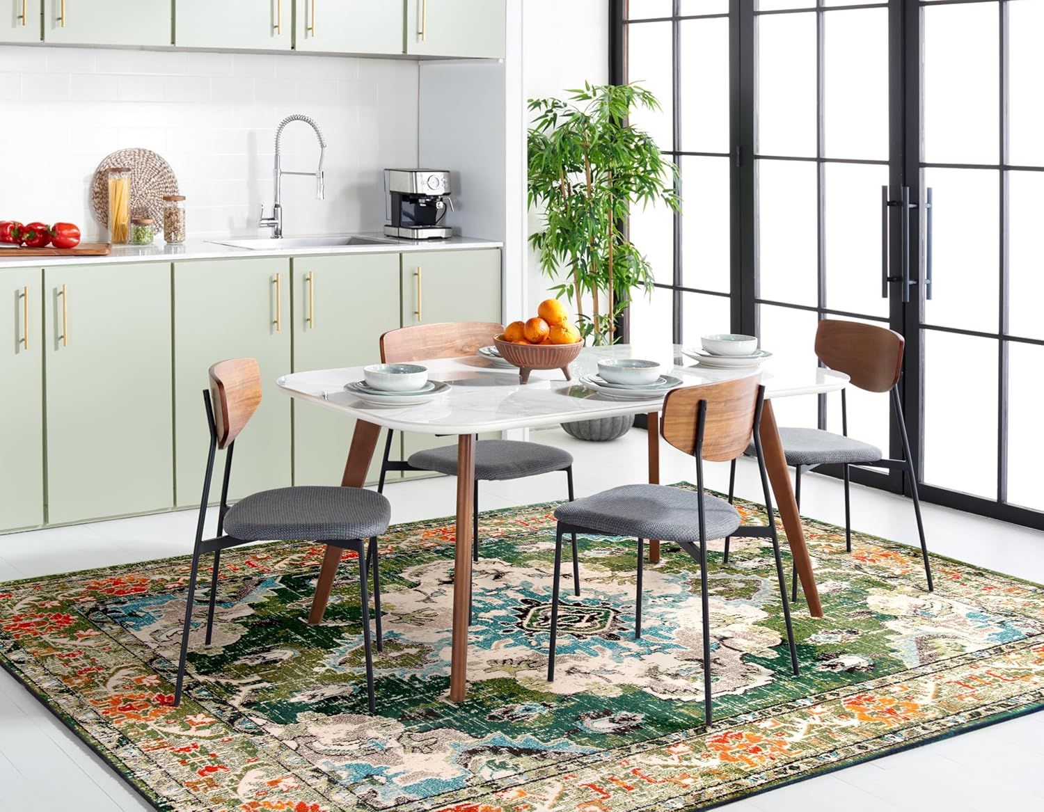 SAFAVIEH Monaco Collection Area Rug - 8' x 10', Forest Green & Light Blue, Boho Medallion Design | Non-Shedding & Easy Care for High Traffic Areas