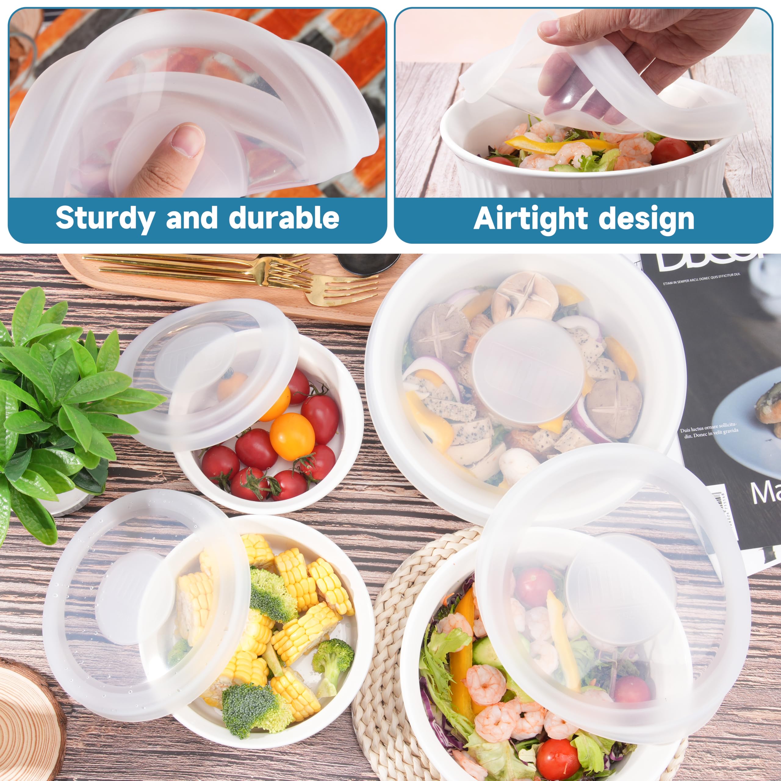 Purekra Silicone Lids for CorningWare 16 Ounce Round Dish, 2 Pack Reusable Covers for CorningWare F-16-PC French White Baking Dish (Dishes not Included) Dishwasher & Microwave & Freezer Safe