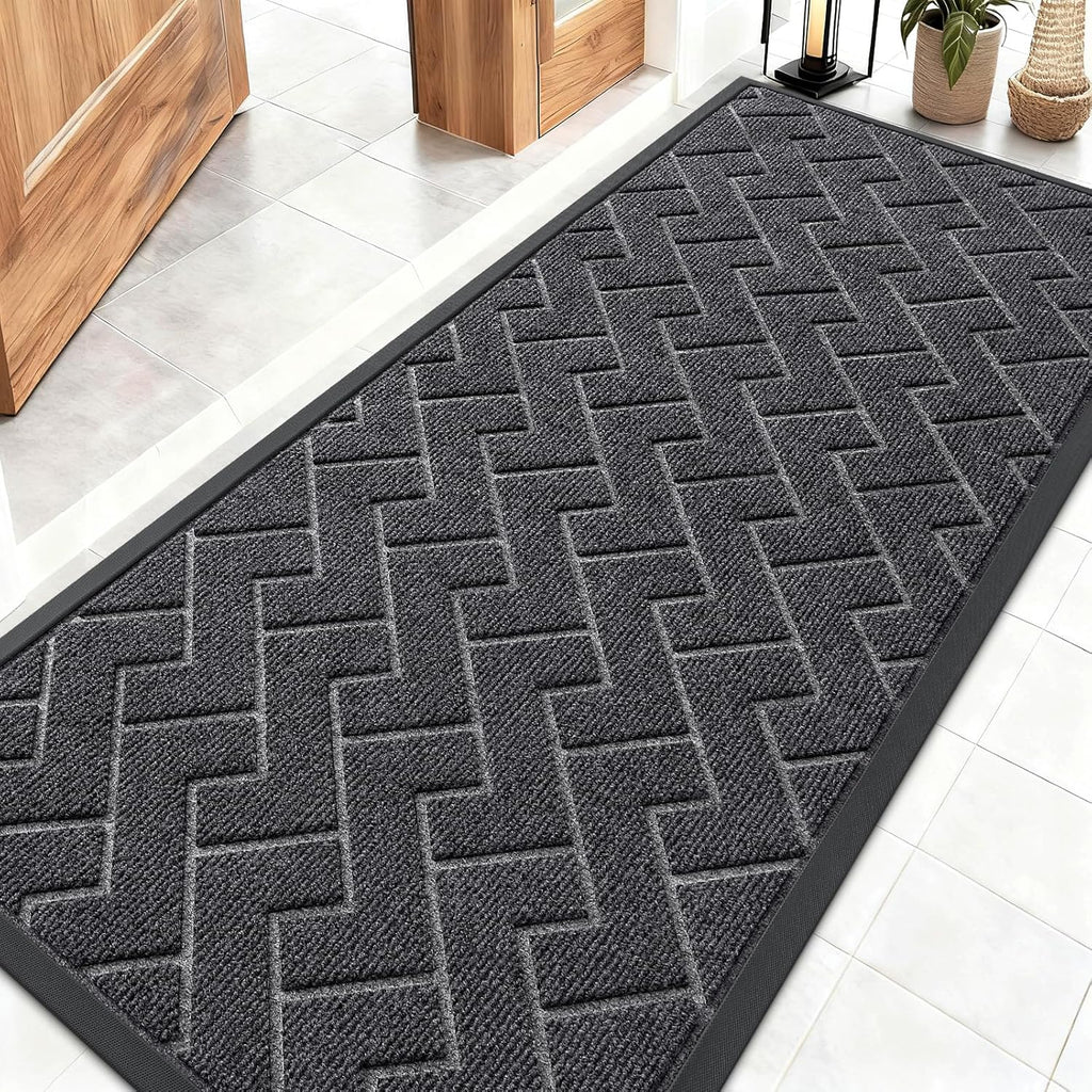 OLANLY Waterproof Front Door Mat - All-Season Indoor/Outdoor Doormat | Sturdy Natural Rubber, Grey (59x23)