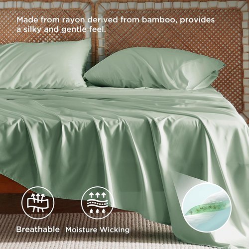 Bedsure Cooling Bed Sheets - Rayon from Bamboo, Breathable & Soft | Full Size, Deep Pocket, Sage Green