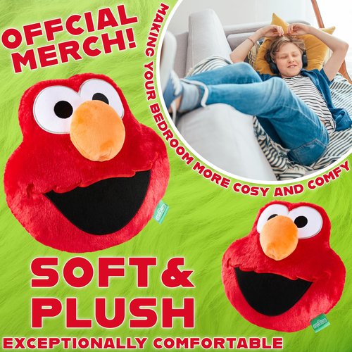 Sesame Street Elmo Plush Cushion Pillow, Soft Plush Throw Pillow Cushion Bedroom Decor Cuddle Plushies, Gifts for Girls, Teens, Women (Red, L12.4 x W12.2)