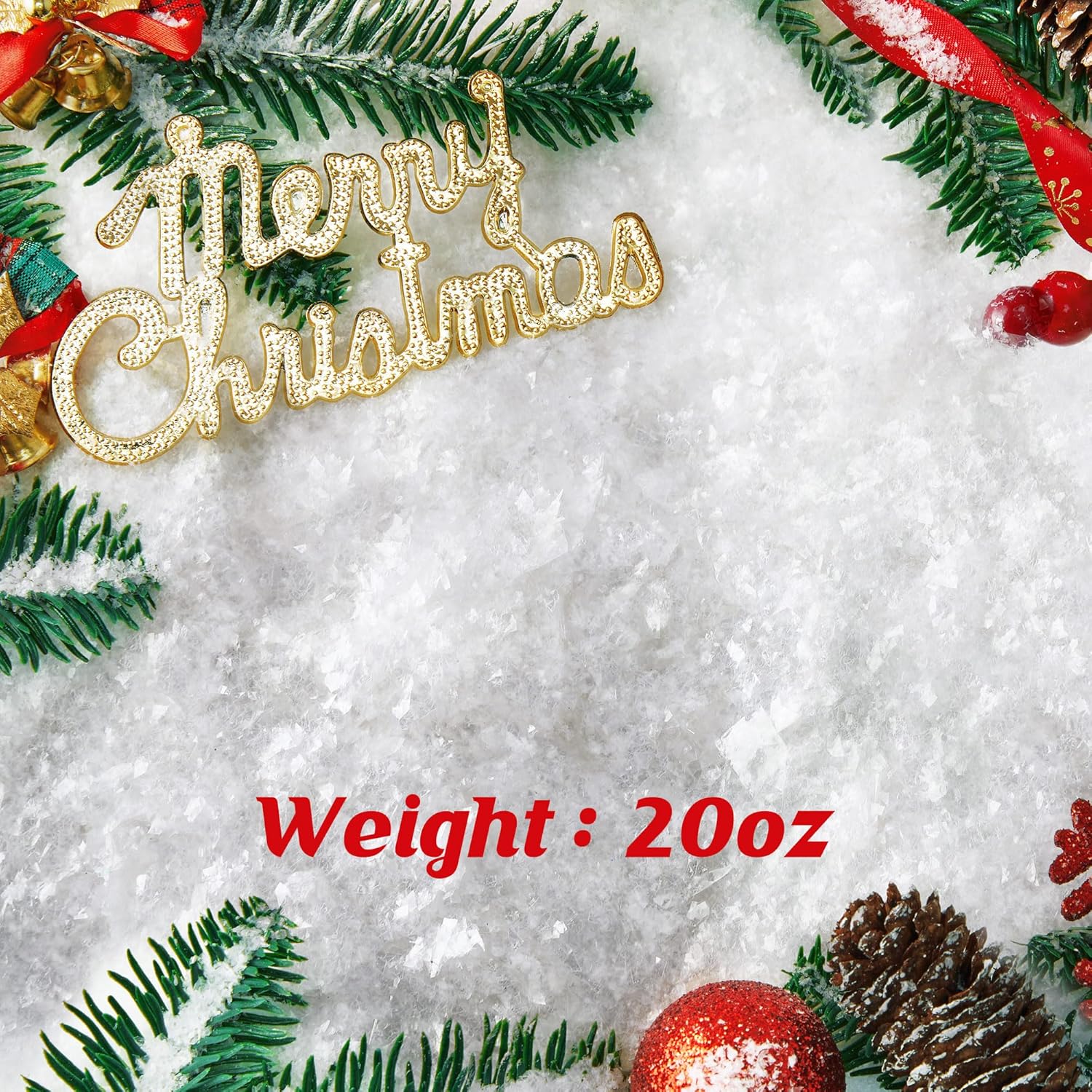 Skiennix Christmas Fake Snow | 20oz White Twinkles Artificial Flake Powder for DIY Crafts & Decorations