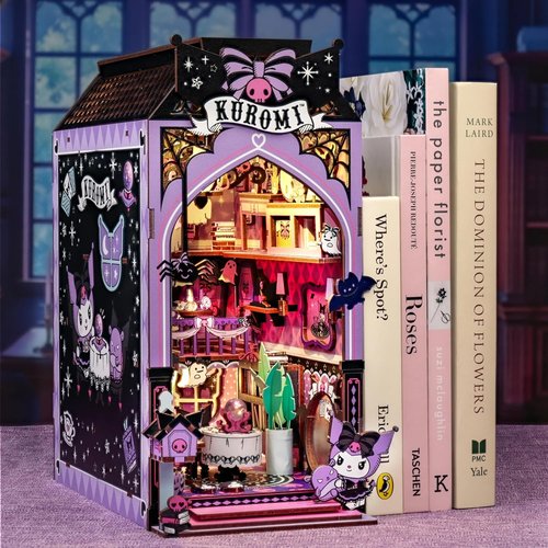 Hands Craft Kuromi Spooky House DIY Book Nook Kit - Official Sanrio Miniature Shelf Insert with Touch LED - 283-Piece 3D Puzzle for Adults & Teens