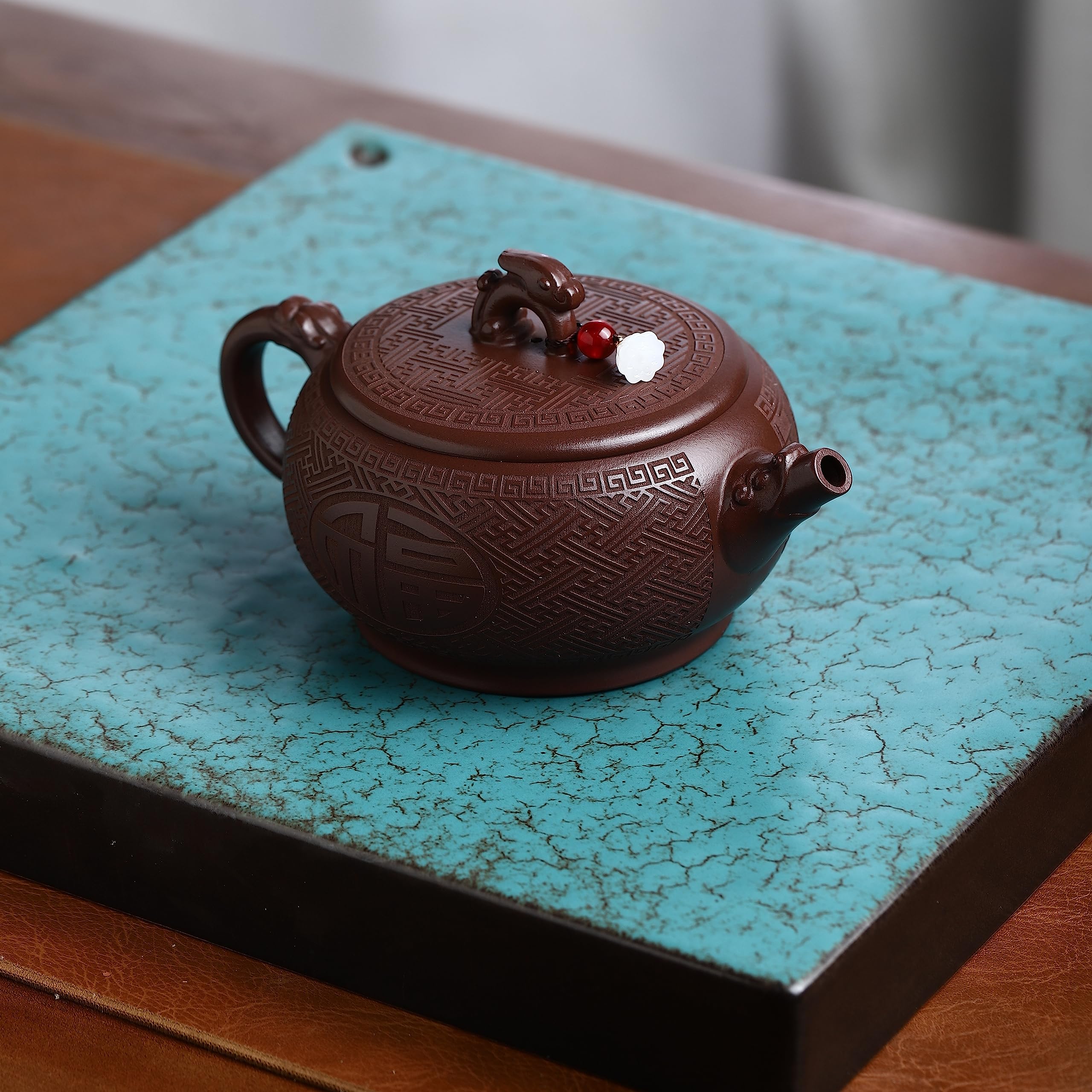 SILINE Zisha Teapot, Chinese Yixing Clay Handmade Tea Pot 9.6 Oz, Infuse Brew Kung Fu Loose Leaf Tea Maker (Lucky Rabbit,Zini Purple Clay)