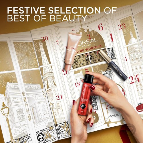 L'Oreal Paris 2025 Beauty Advent Calendar - Deluxe & Mini Makeup, Skincare, Haircare Gift Set
