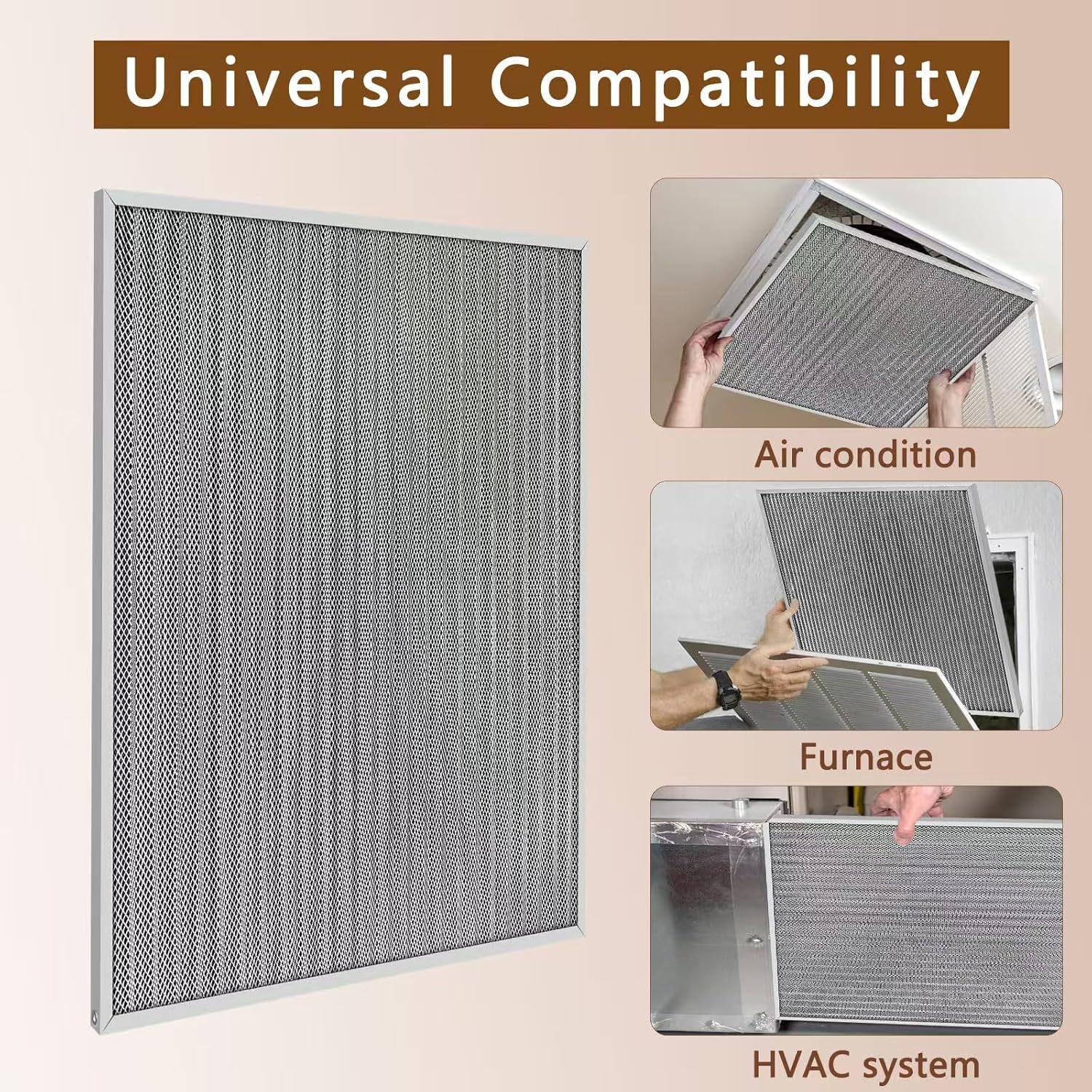 Skiennix 20x25x1 Air Filter - Reusable MERV 8 Washable Aluminum Electrostatic Filter | Long-Lasting for Home & Office HVAC