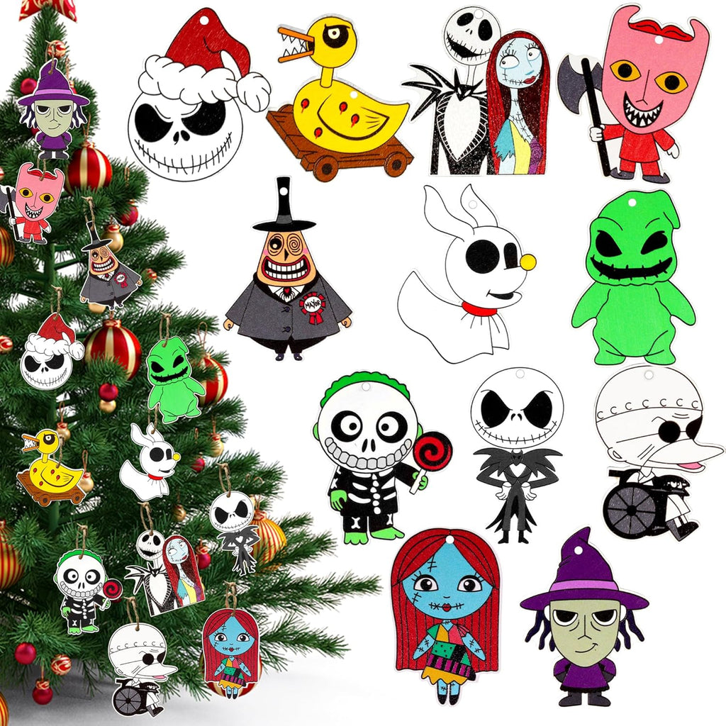 Regine Switzerland 36 PCS Halloween & Christmas Night-Mare Ornaments - Wooden Hanging Decor Set