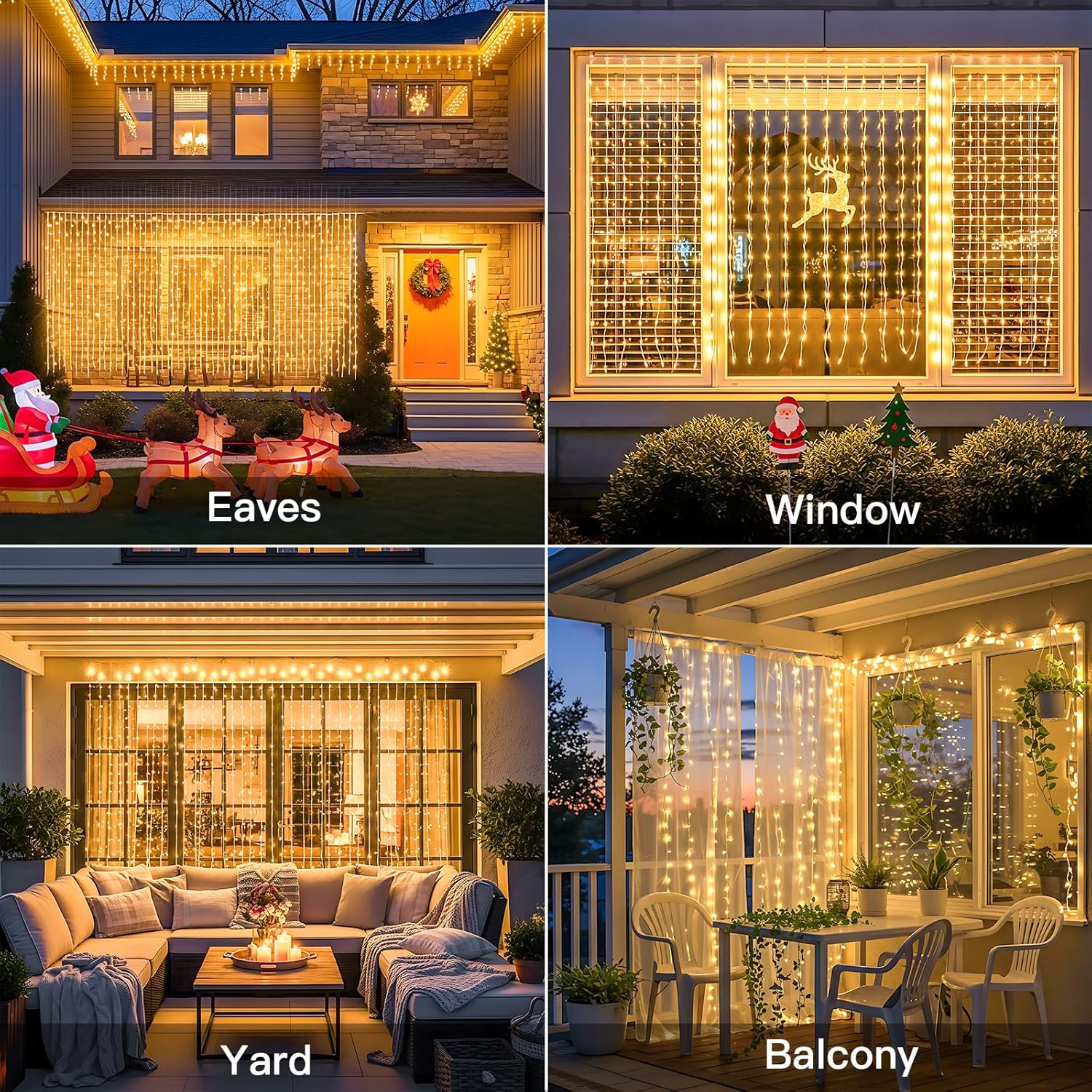 Suddus Solar Curtain Lights - 200 LED Tangle-Free Waterproof Hanging Lights for Christmas & Events | Warm White