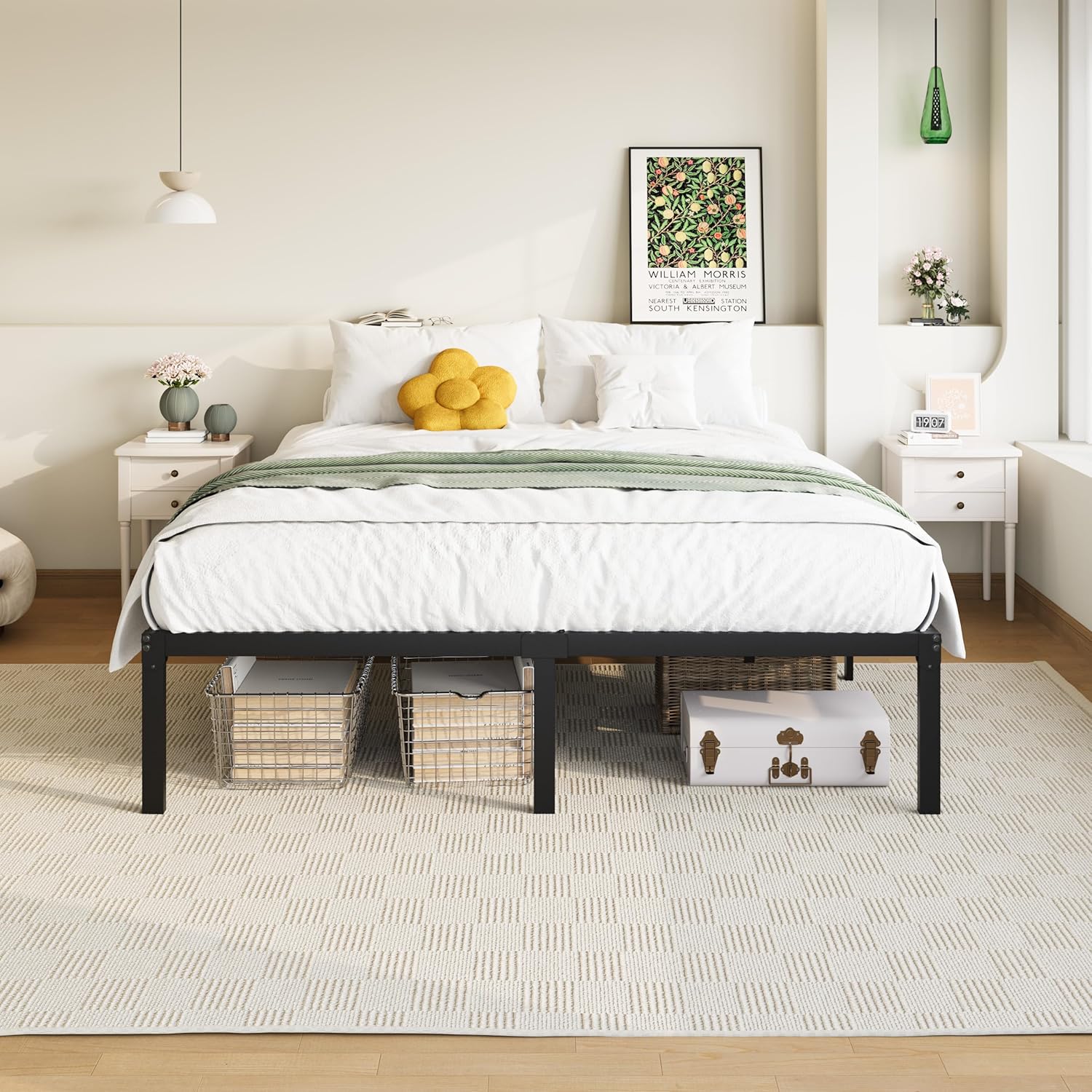 Allewie Full Size Bed Frame - 14-Inch Metal Platform Design with Storage Space | Easy Assembly, Black