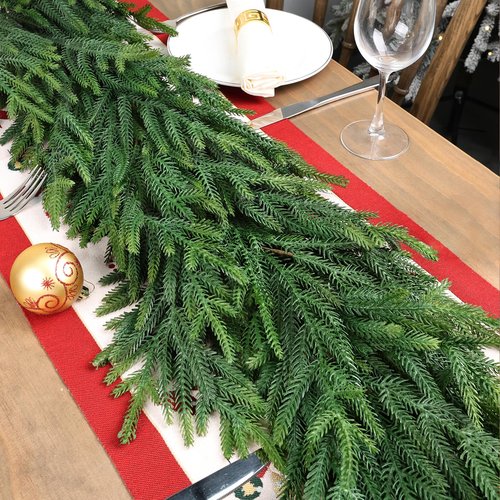 Christmas Cedar Garland for Staircase Real Touch Droopy Bendable Lifelike Faux Xmas Garlands for Decoration Christmas Green Pine Mantle Garland Thanksgiving Table Decorations Outdoor Indoor 60"