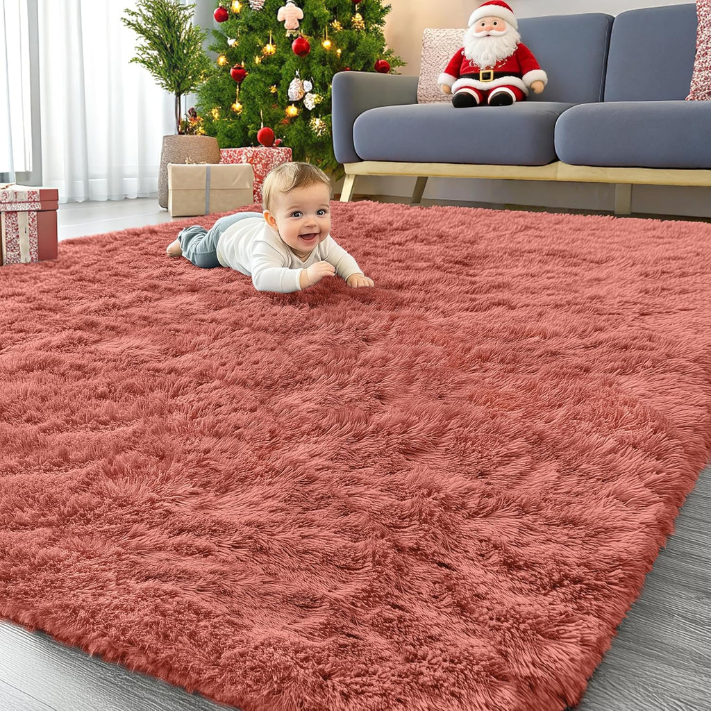OLANLY Large Area Rug - Soft Fluffy Shaggy Carpet for Living Room & Bedroom | 8x10, Rust Red