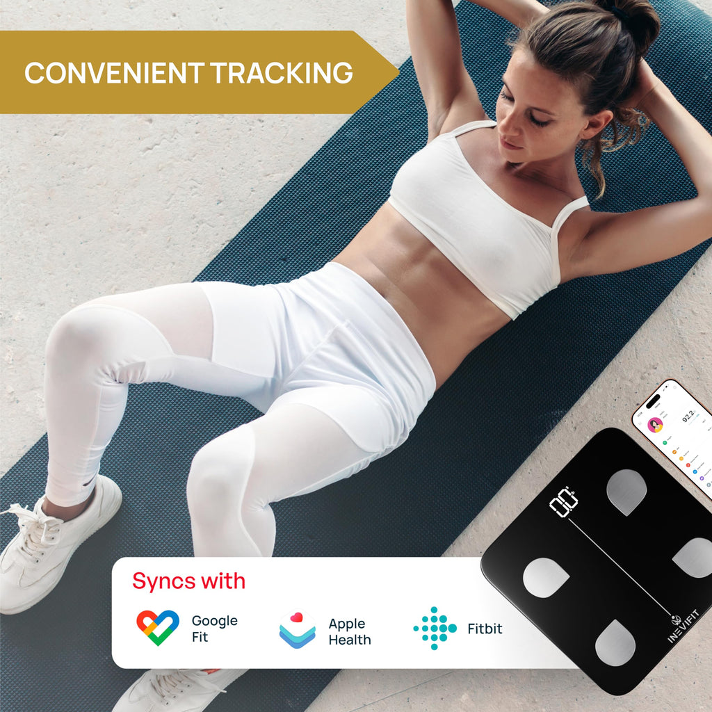 INEVIFIT Smart Body Fat Scale, Highly Accurate Bluetooth Digital Bathroom Body Composition Analyzer, Measures Weight, Body Fat, Water, Muscle, Visceral Fat & Bone Mass for Unlimited Users