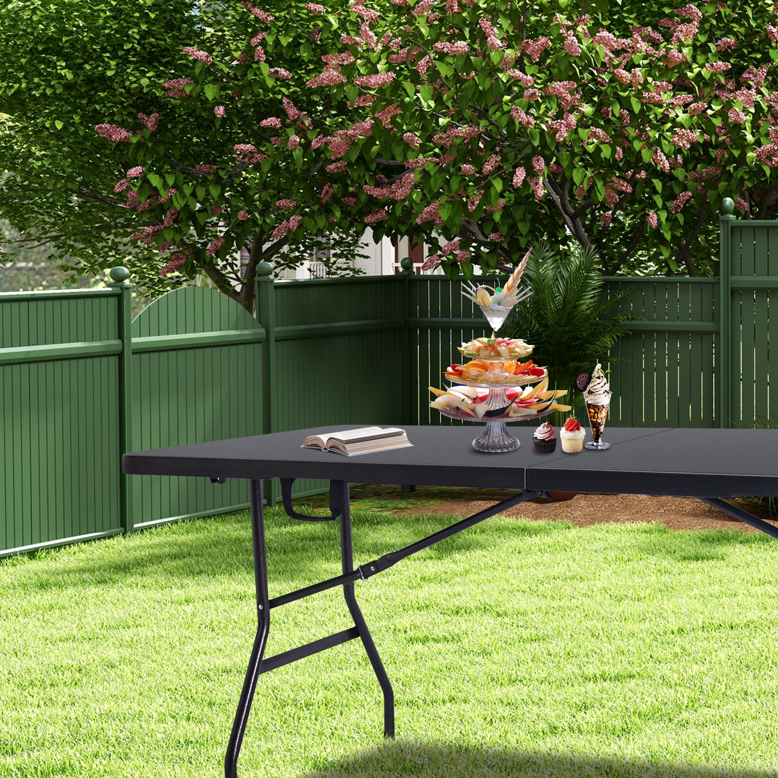 Byliable Folding Table 6ft Portable Heavy Duty Plastic Fold-in-Half 6 Foot Foldable Table Utility Dining Indoor Outdoor with Carrying Handle for Camping Picnic and Party, Black