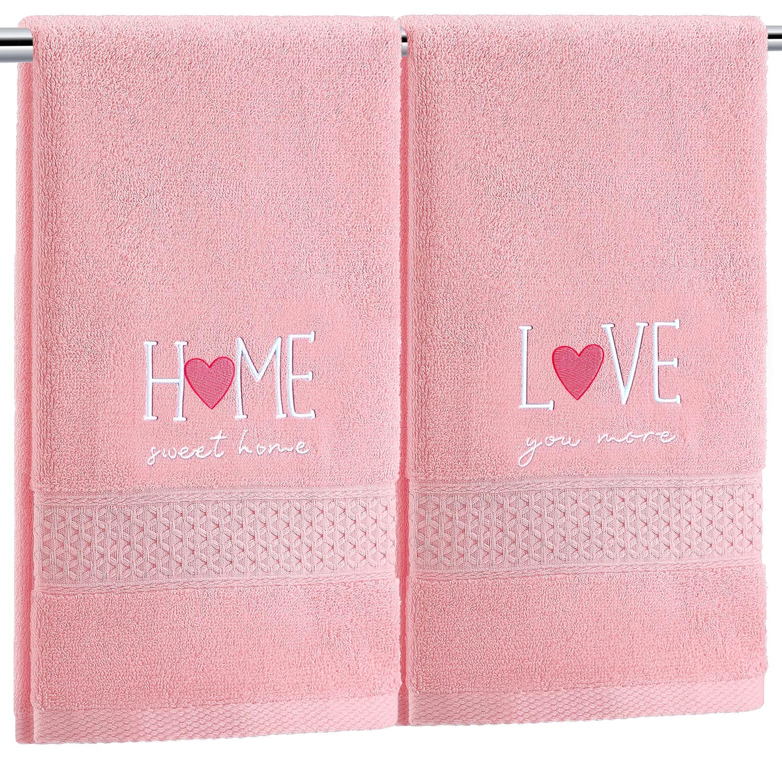 Tudomro 2 Pcs Easter Bunny Hand Towels Yellow Bathroom Decor 14x29 Inch Embroidered 100% Cotton Soft Absorbent Spring Floral Decorative Hand Towels for Bathroom Kitchen(Love)