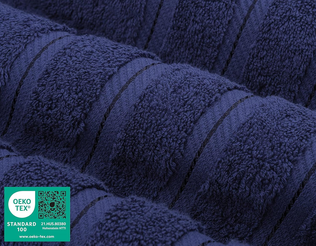 American Soft Linen Luxury Bath Towel Set - 4 Piece, 600 GSM 100% Cotton, Extra Large Navy Blue 27x54 in