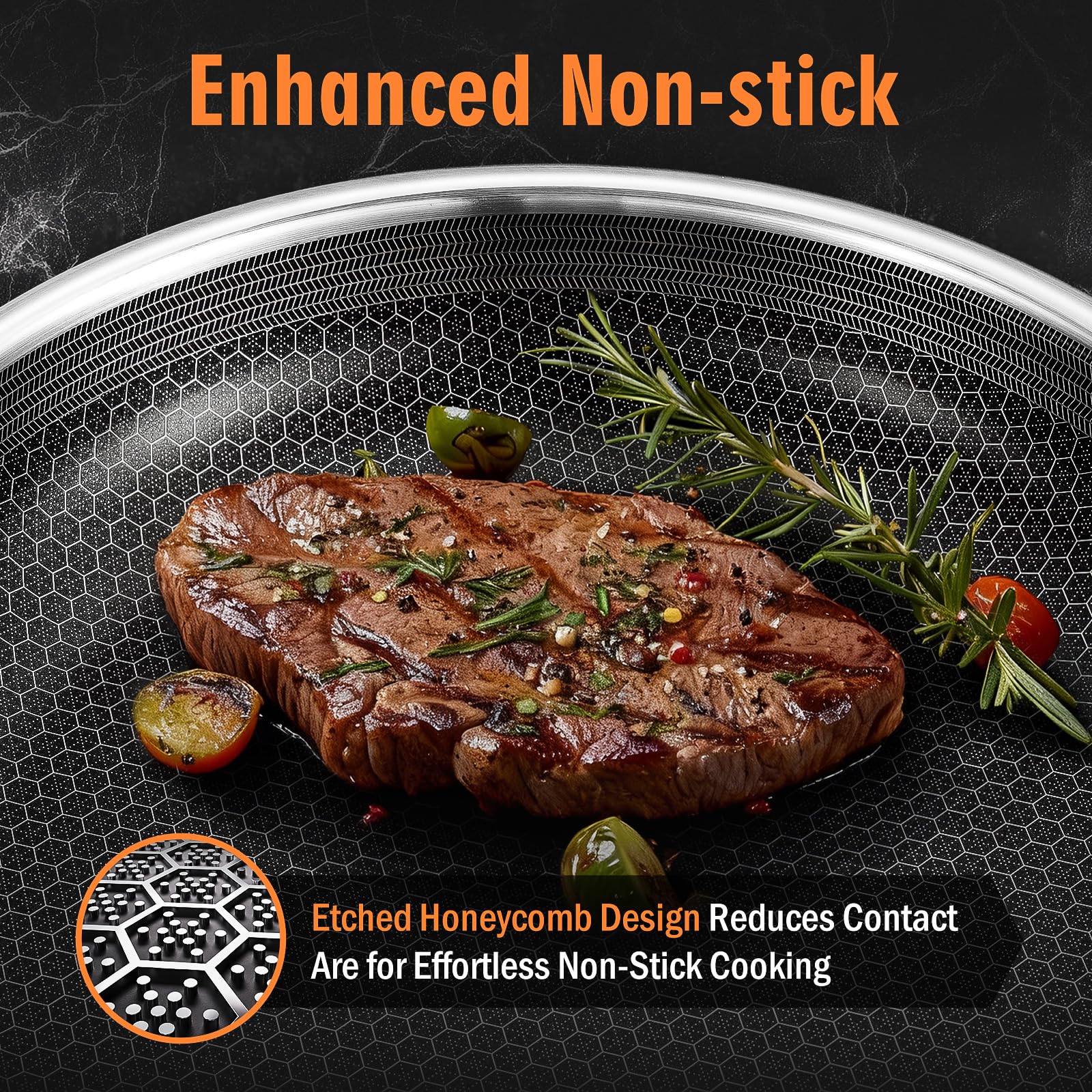 AOSION Nonstick Frying Pans Set,Hybrid Skillets Set with Lid(8+10+9+12inch), Hybrid Stainless Steel Frying Pans Set of 3 for Cooking,PFAS/PFOA Free Cookware Sets,Induction Compatible.