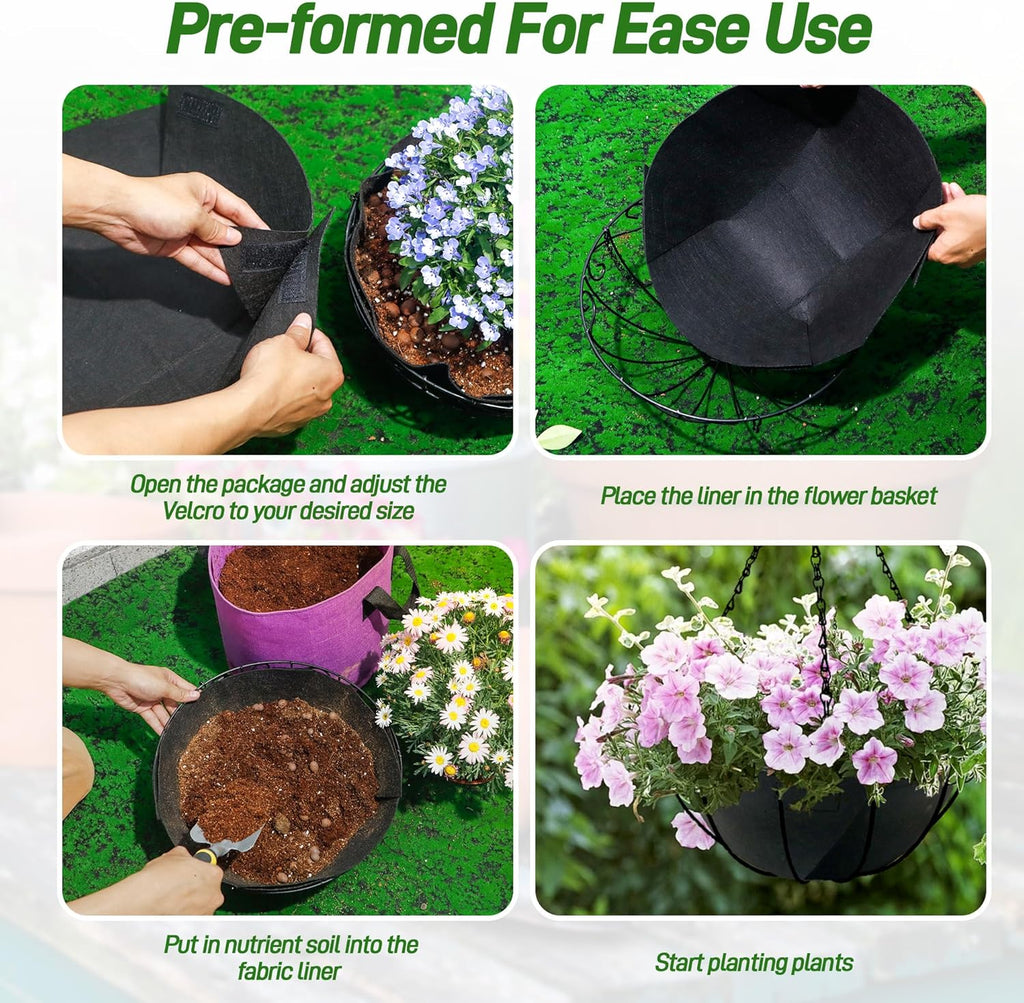 Skiennix 12-Inch Fabric Planter Basket Liners - Durable Felt Coco Fiber Replacement for Hanging Baskets
