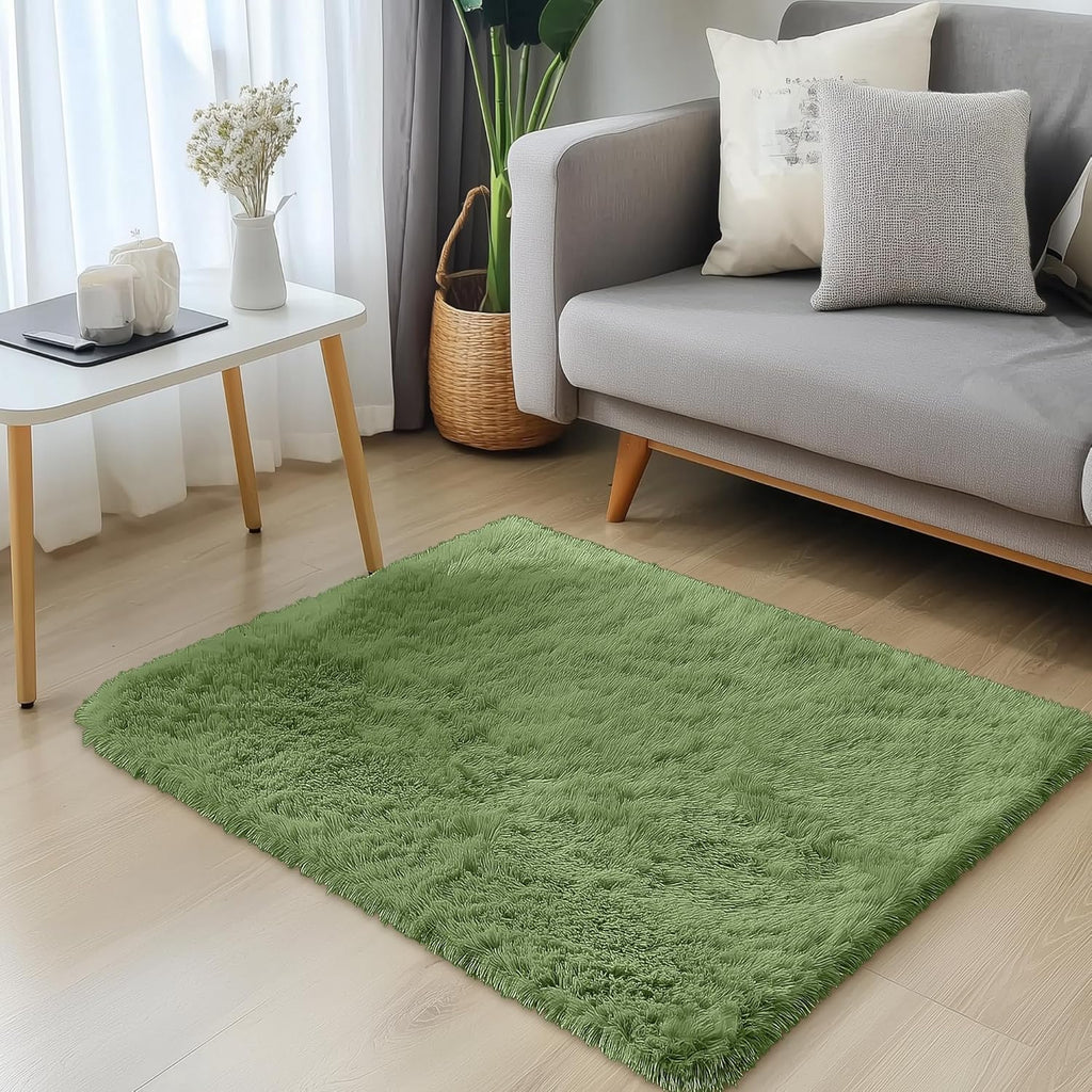 OLANLY Soft Fluffy Shaggy Bedside Rug - Machine Washable 2x3 Entryway Carpet in Green for Kids & Home Decor