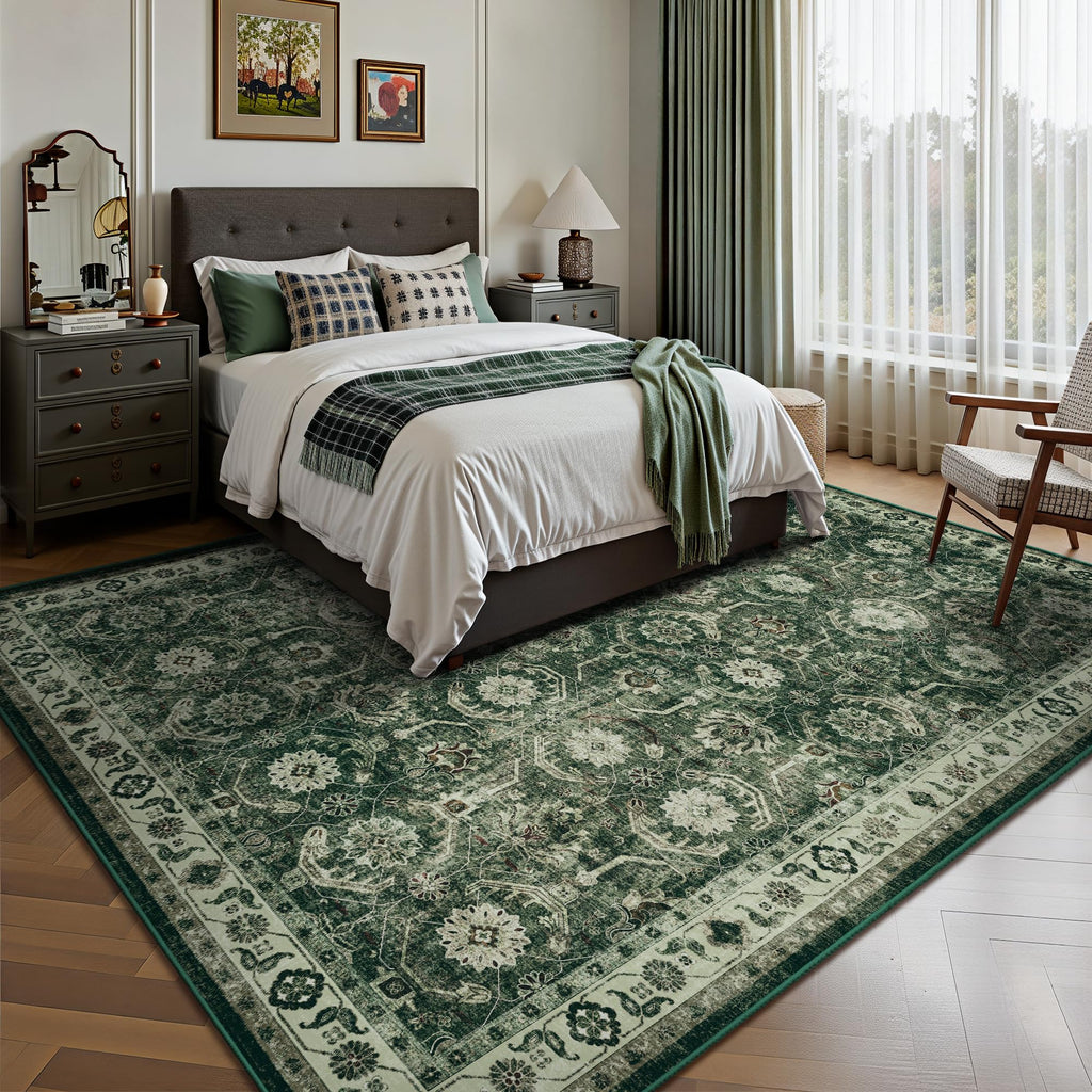 Woodbruy 5x7 Area Rugs, Soft Non Slip Low Pile Washable Rug, Boho Modern Rug for Living Room, Bedroom, Dining Room, Sage Green
