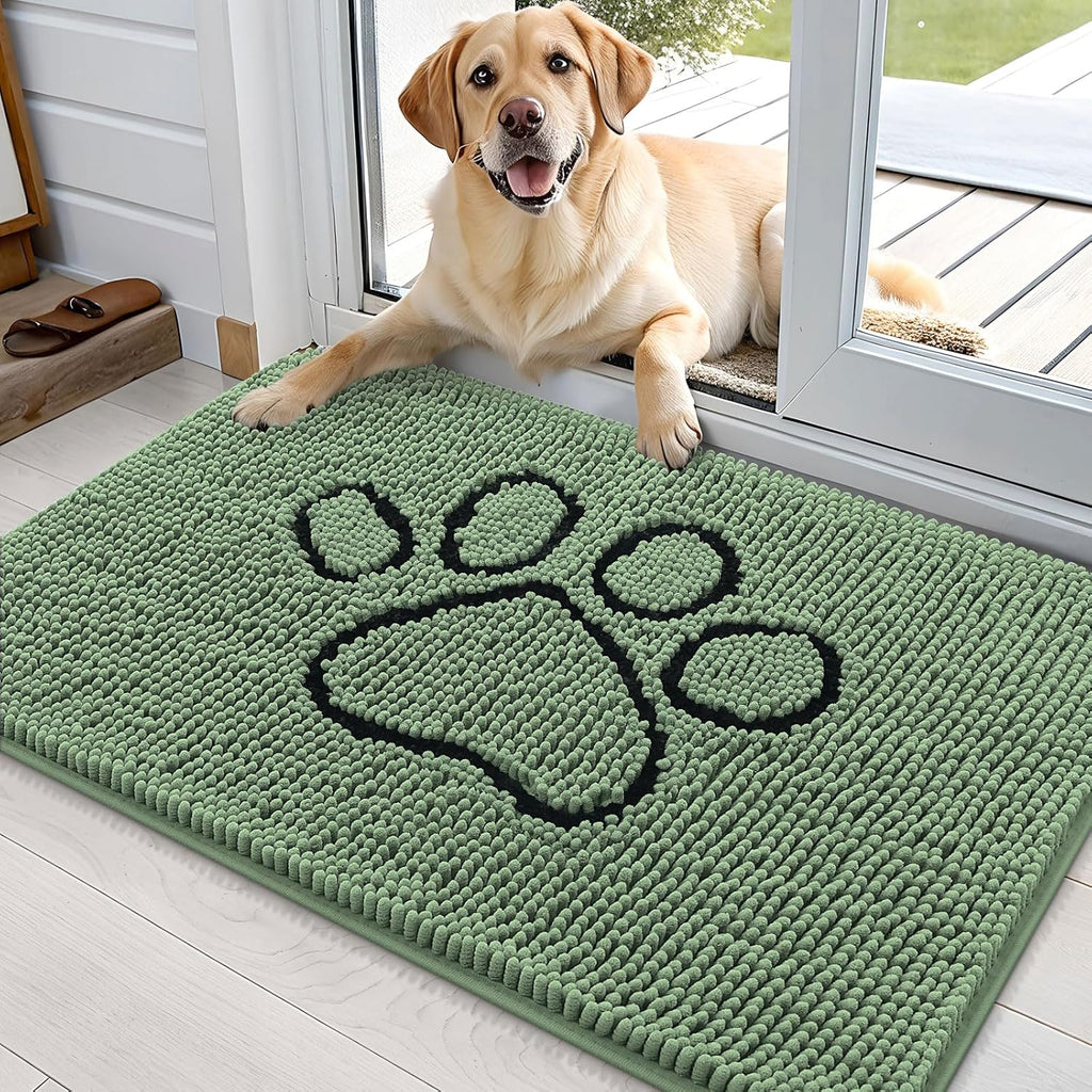 OLANLY Dog Door Mat - Absorbent Non-Slip Mud Mat for Muddy Paws | 36x24, Olive Green, Quick Dry Chenille
