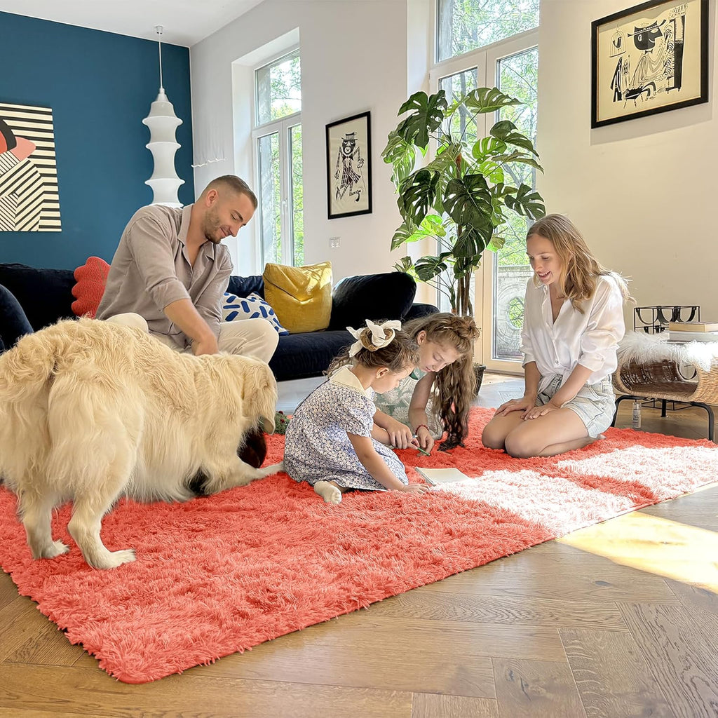 OLANLY Runner Rugs - 2x5 Machine Washable Soft Shaggy Carpet for Bedroom & Hallway | Coral Red