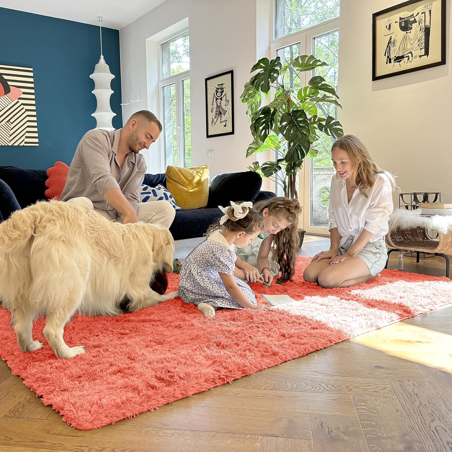 OLANLY Runner Rugs - 2x5 Machine Washable Soft Shaggy Carpet for Bedroom & Hallway | Coral Red