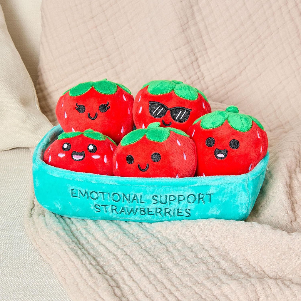 Relatable Emotional Support Strawberries - Cuddly Plush Toys | 5 Squishy Stuffed Animals with Basket