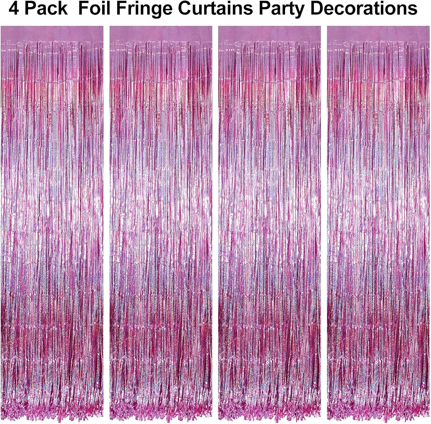 Skylety Purple Fringe Backdrop Curtains - 4 Pack Tinsel Foil Streamers for Party Decor | 3.2 x 8.2 Feet