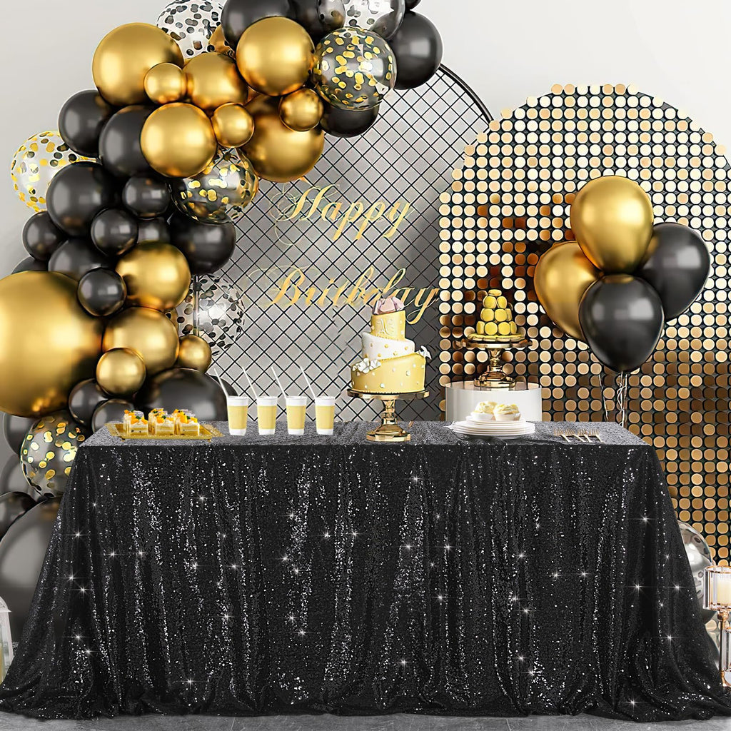 B-COOL Black Sequin Tablecloth 90x156inch Sparkly Sequin Table Linen Halloween Shiny Sequence Table Cloth Wedding Event Decor