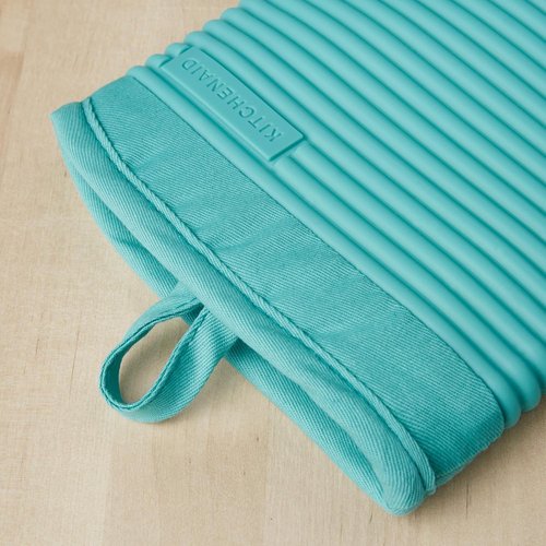 KitchenAid Ribbed Soft Silicone Oven Mitts - 2-Pack Set, 7.5"x13", Aqua Sky for Ultimate Heat Protection