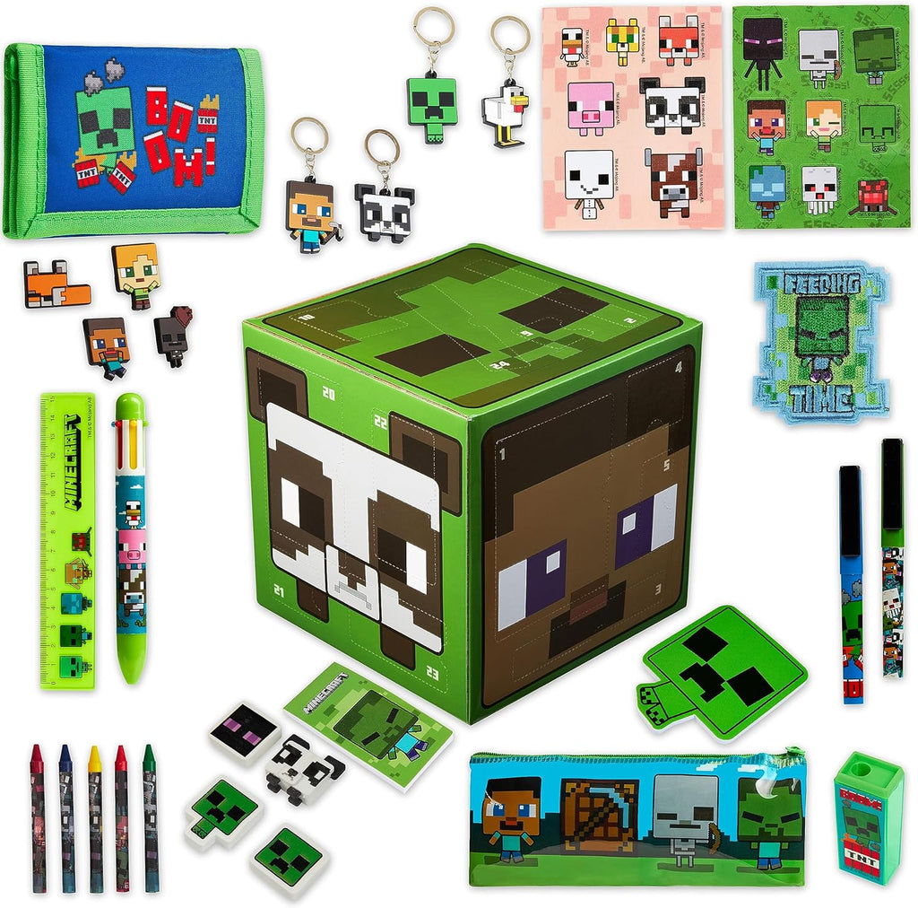 Minecraft Advent Calendar 2025 - 24 Fun Items Including Keychains, Pens & Notebooks | Green Cube Gamer Gift