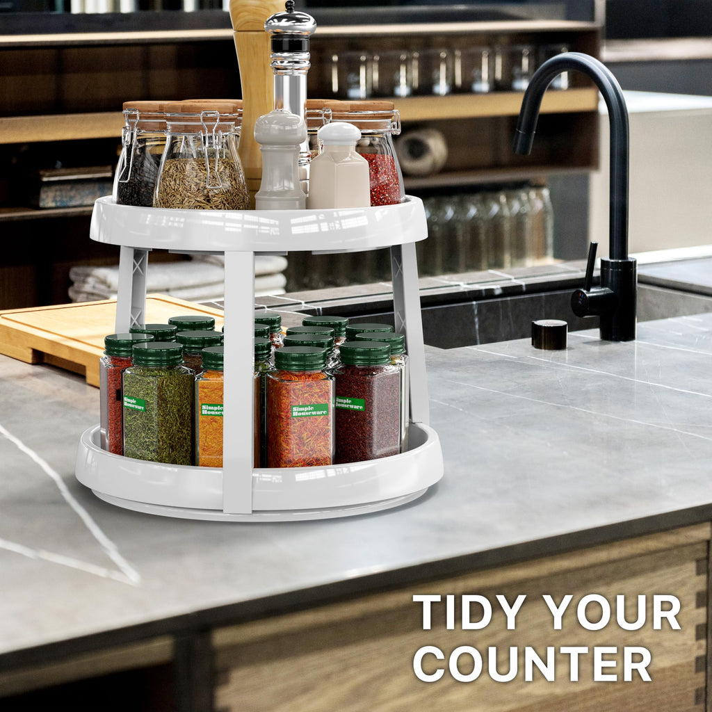 Simple Houseware 2-Tier Lazy Susan Spice Organizer, 10" Diameter, White/Gray