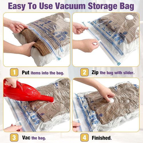 HIBAG Vacuum Storage Bags - 10-Pack Space Saver Bags for Clothing with Pump | 2 Jumbo, 2 Large, 2 Medium, 2 Small