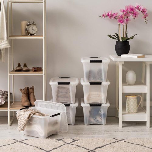 IRIS USA Stackable Plastic Storage Bins - 19 Qt, BPA-Free, Durable Lids, 6 Pack - Pearl Color