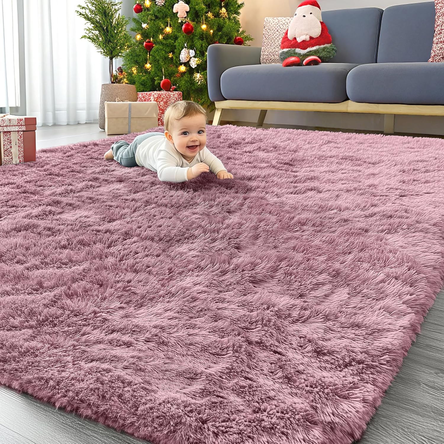 OLANLY Large Area Rug - Soft Fluffy Shaggy Carpet for Living Room & Bedroom | 6x9 ft, Blush Color