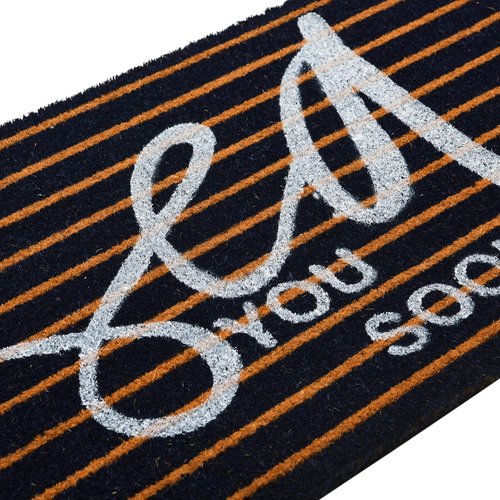 Creative Co-Op Coir Entry Doormat Sea You Soon with Non-Slip Liner Backing for Nautical or Coastal Home Décor, Brown & White Stripe Design