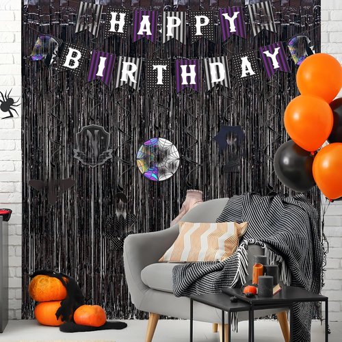 GREATRIL Black Tinsel Curtain Backdrop - Foil Fringe Streamers for Parties & Halloween - 1m x 2.5m | Set of 2