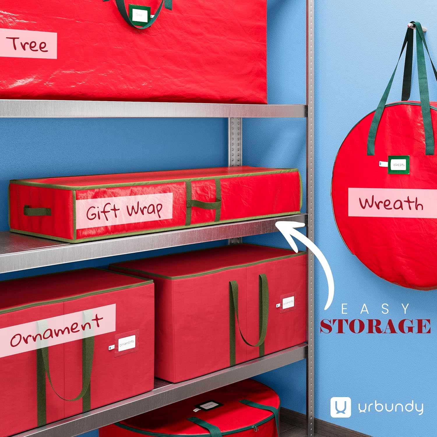 Regine Switzerland Heavy Duty Wrapping Paper Organizer - Red Storage Bag for Christmas Gifts